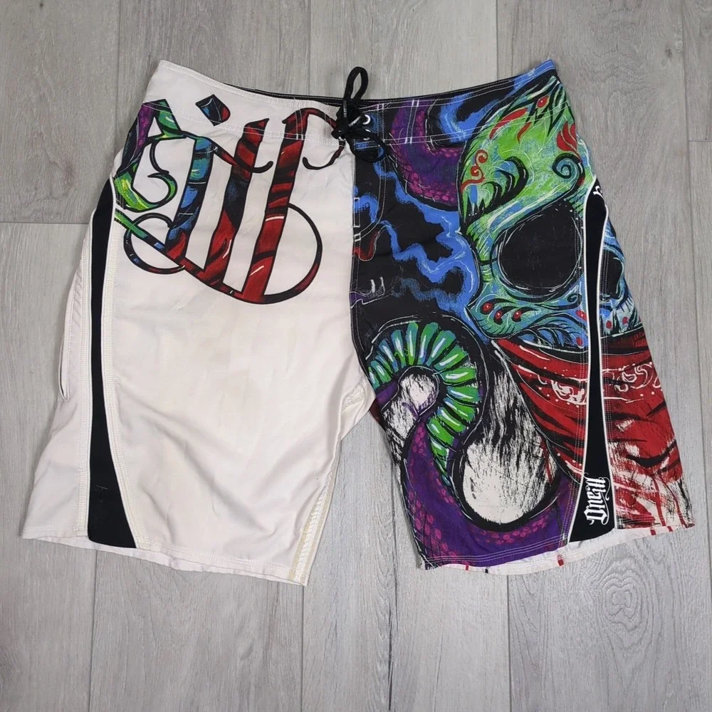 VTG Y2K O'Neil Byerly Freak Boardshorts Mens 40 White Skull Octopus Wax Comb 10